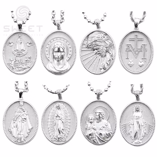 2023 新カトリック祈りロザリオネックレスイエス十字架クロスステンレス鋼ペンダント