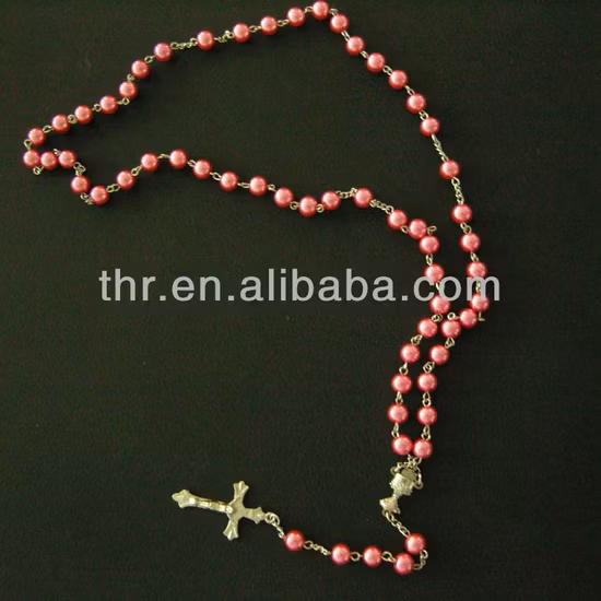 ガラスイミテーションパール宗教クロスネックレス